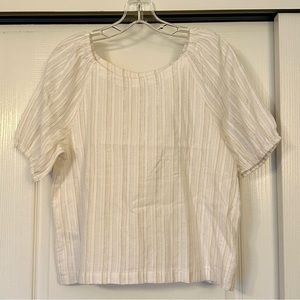 LOFT Gold Silver Stripe White Short Sleeve Top Small NWT